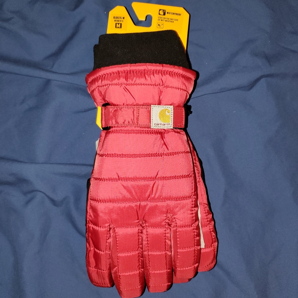 NWT Carhartt Red Quilted Insulated Waterproof Gloves Mittens Medium